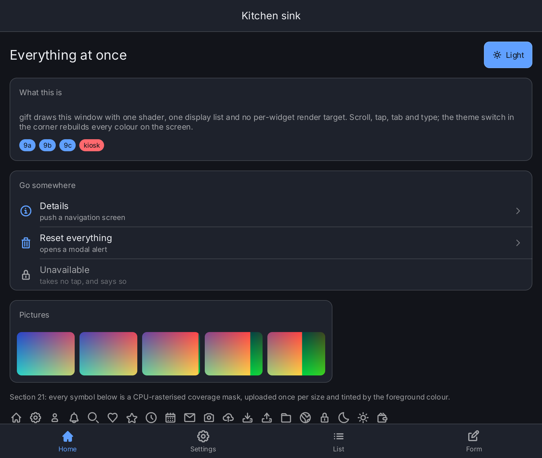 The kitchen sink example in the dark theme